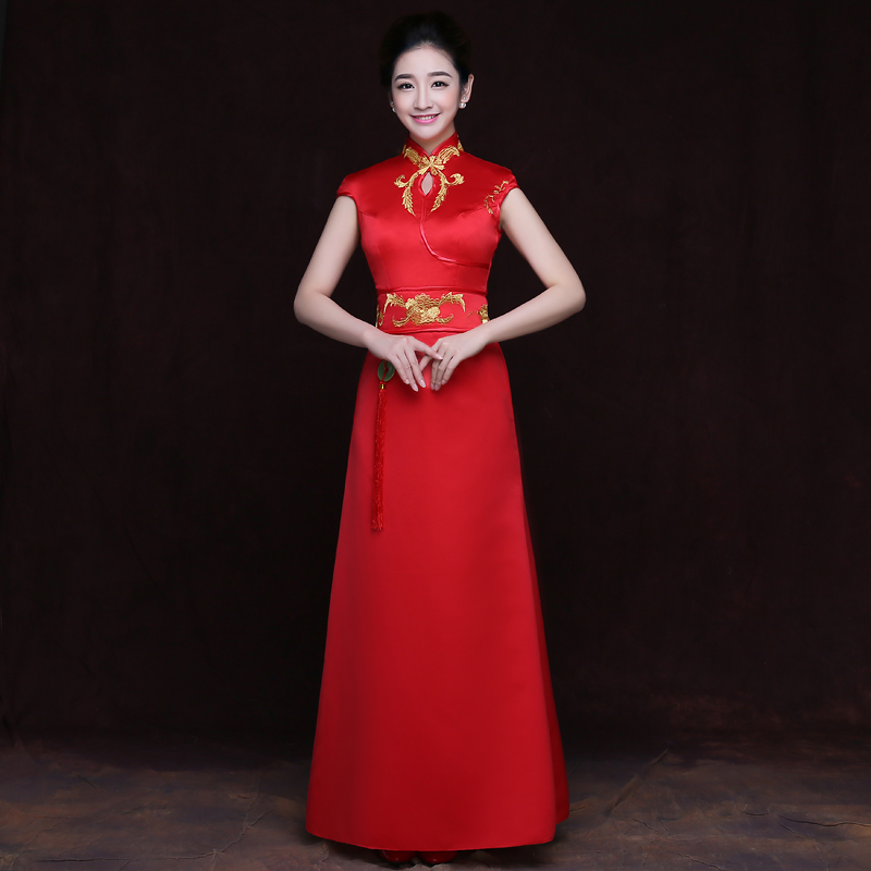 奧運旗袍禮儀服裝長款紅色服裝