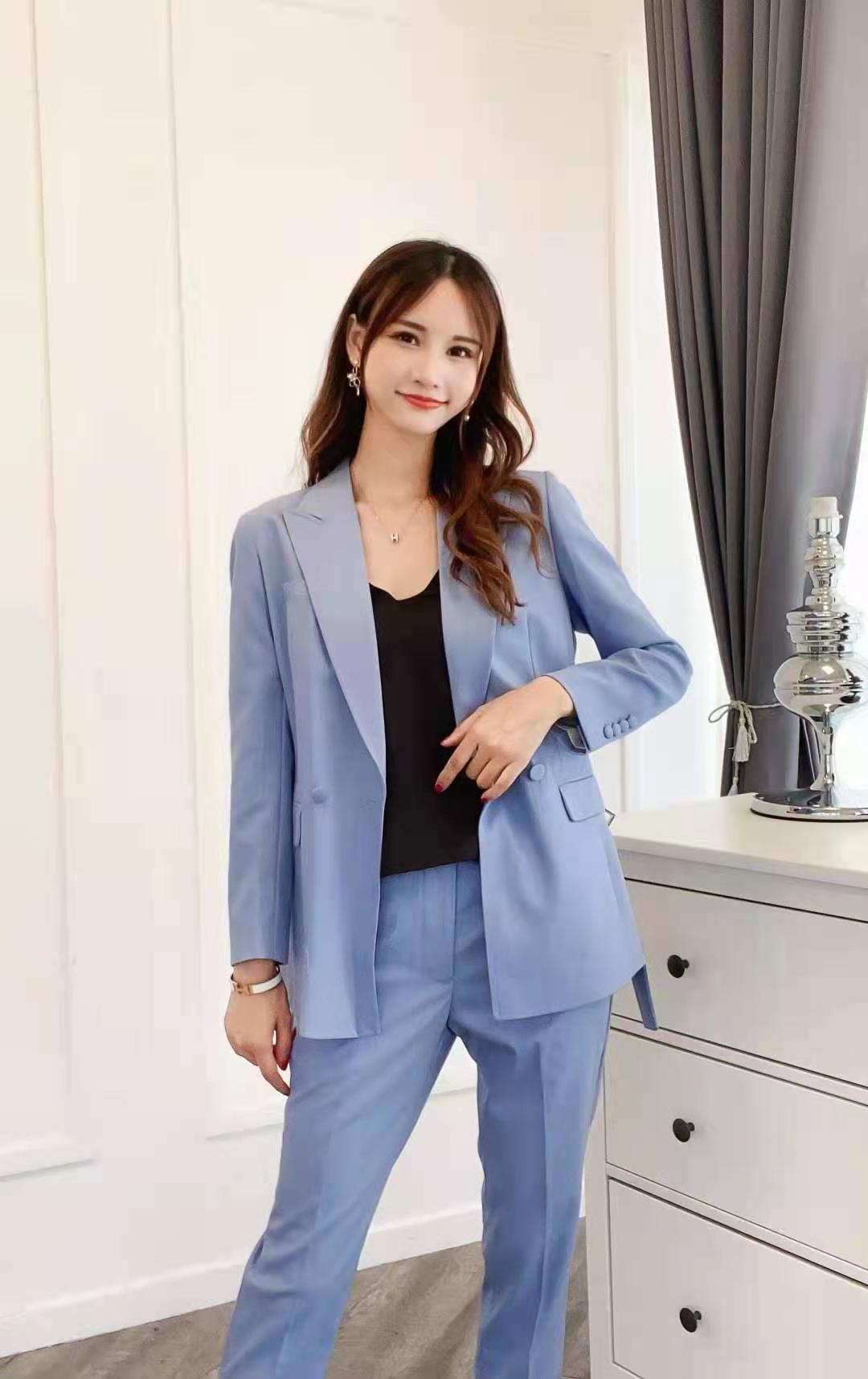 女士主持人禮服西裝職業(yè)裝彩色西裝面試西裝藍(lán)色西裝